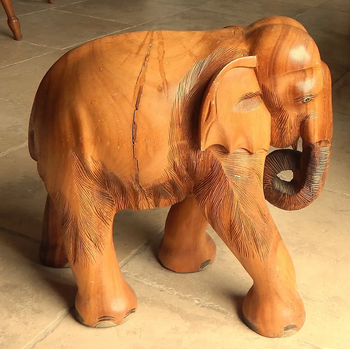 Vintage Hand Carved Solid Wood Elephant Sculpture - Image 2