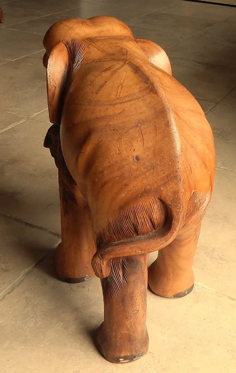 Vintage Hand Carved Solid Wood Elephant Sculpture - Image 4