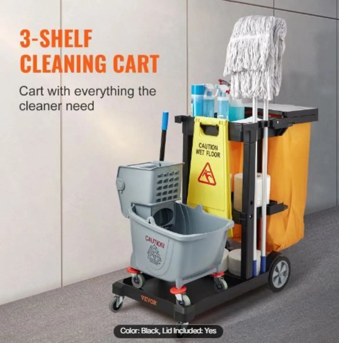 Cleaning Cart, 3-Shelf Commercial Janitorial Cart - Image 3