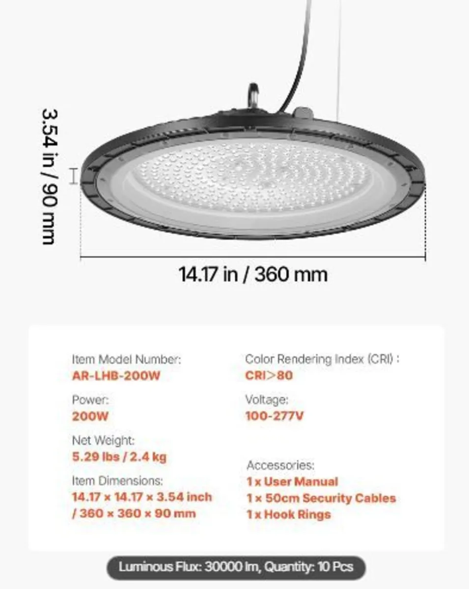 10 Pack LED High Bay Lights, 5000K 200W - Image 4