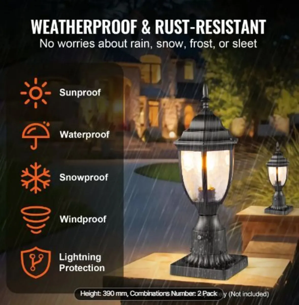 2 Pack Dusk to Dawn Outdoor Post Light - Image 2