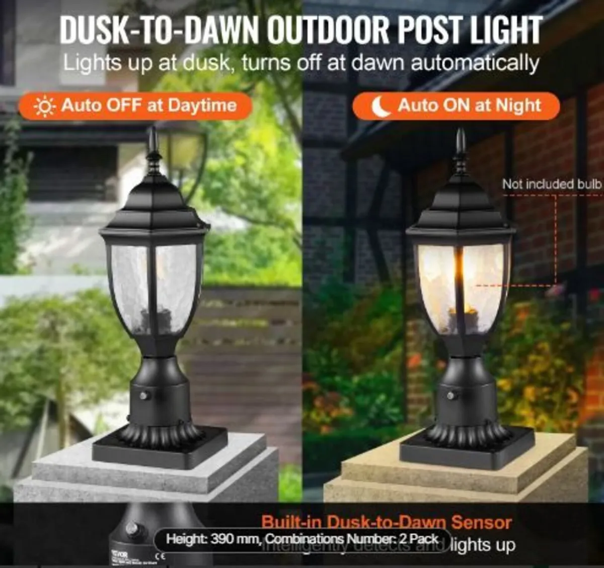 2 Pack Dusk to Dawn Outdoor Post Light - Image 3