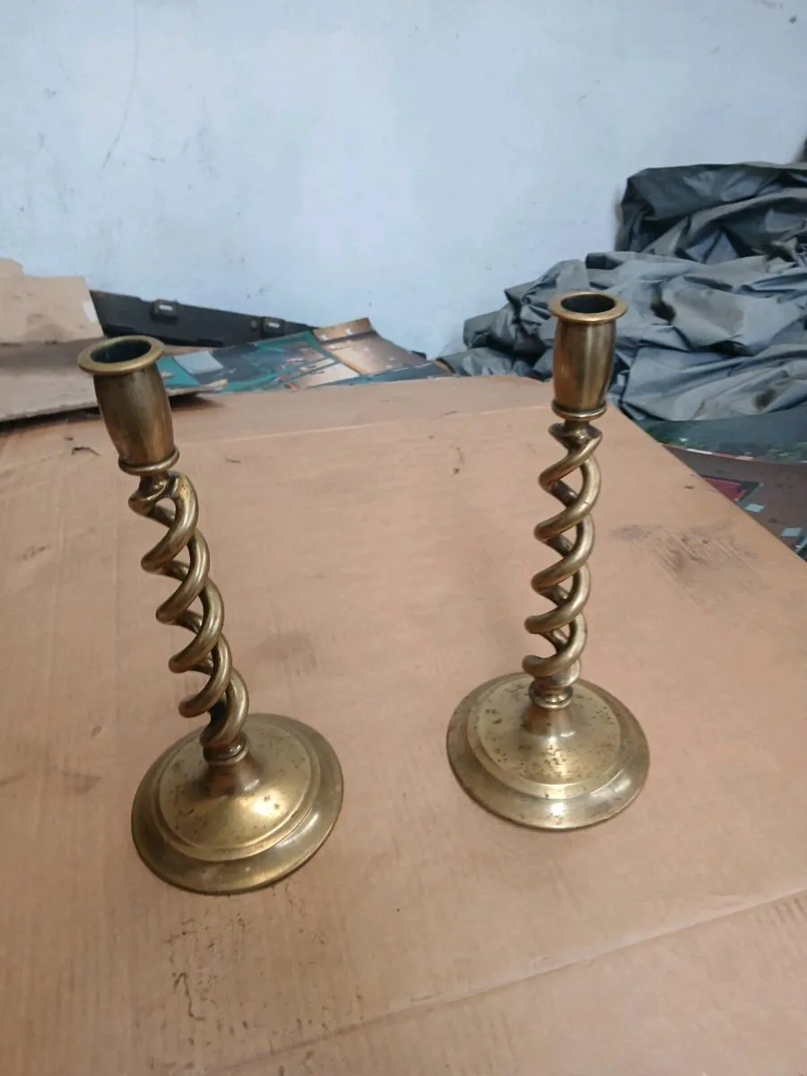 Antique brass candle holders - Image 1