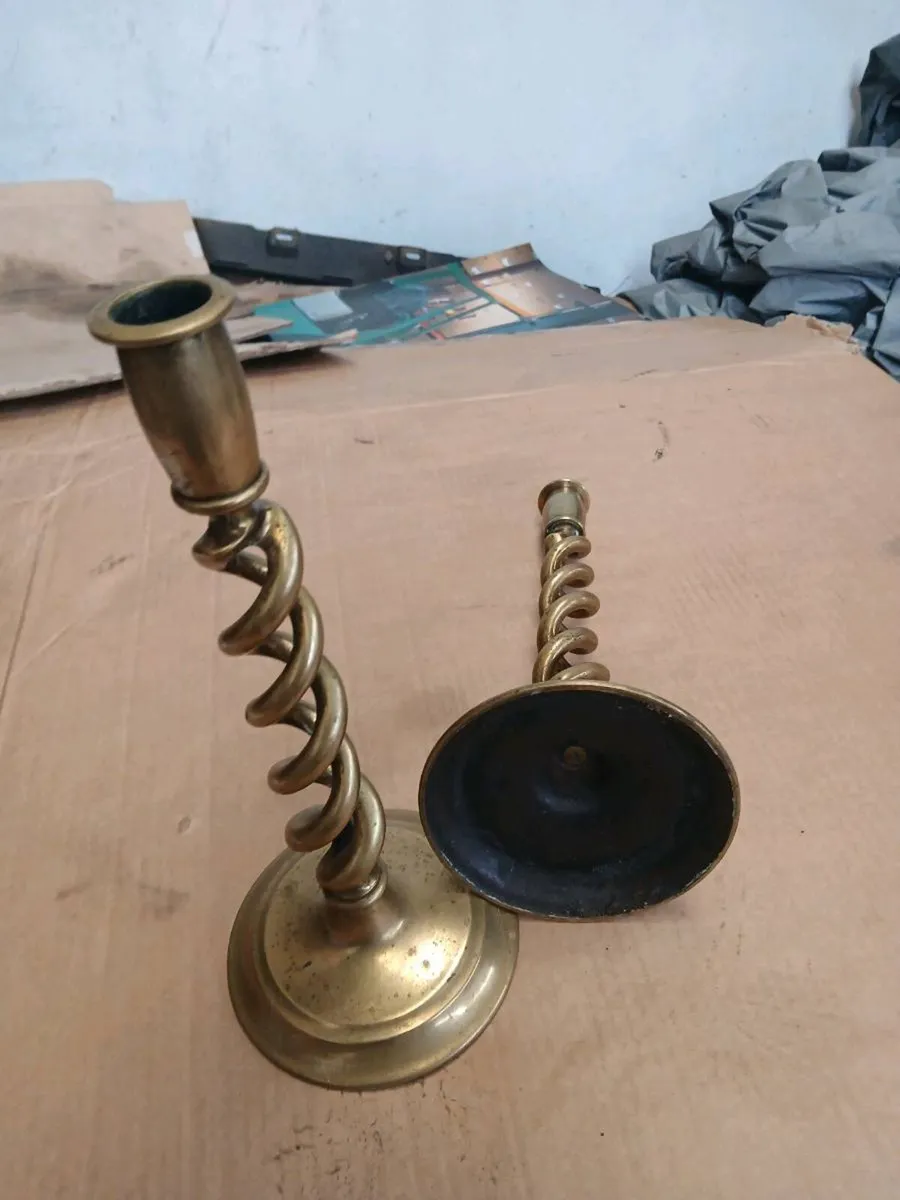 Antique brass candle holders - Image 2