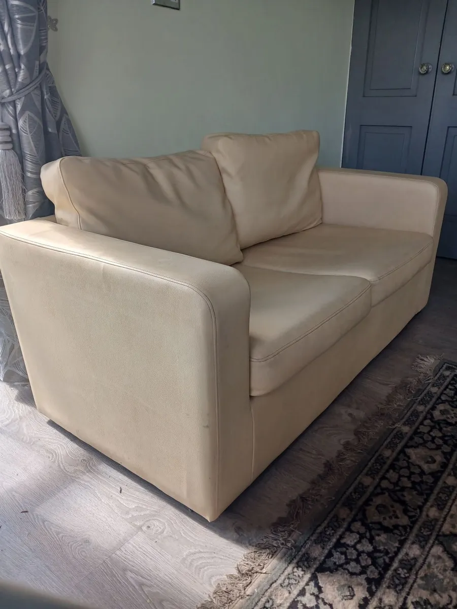 Sofa bed cream leather - Image 1