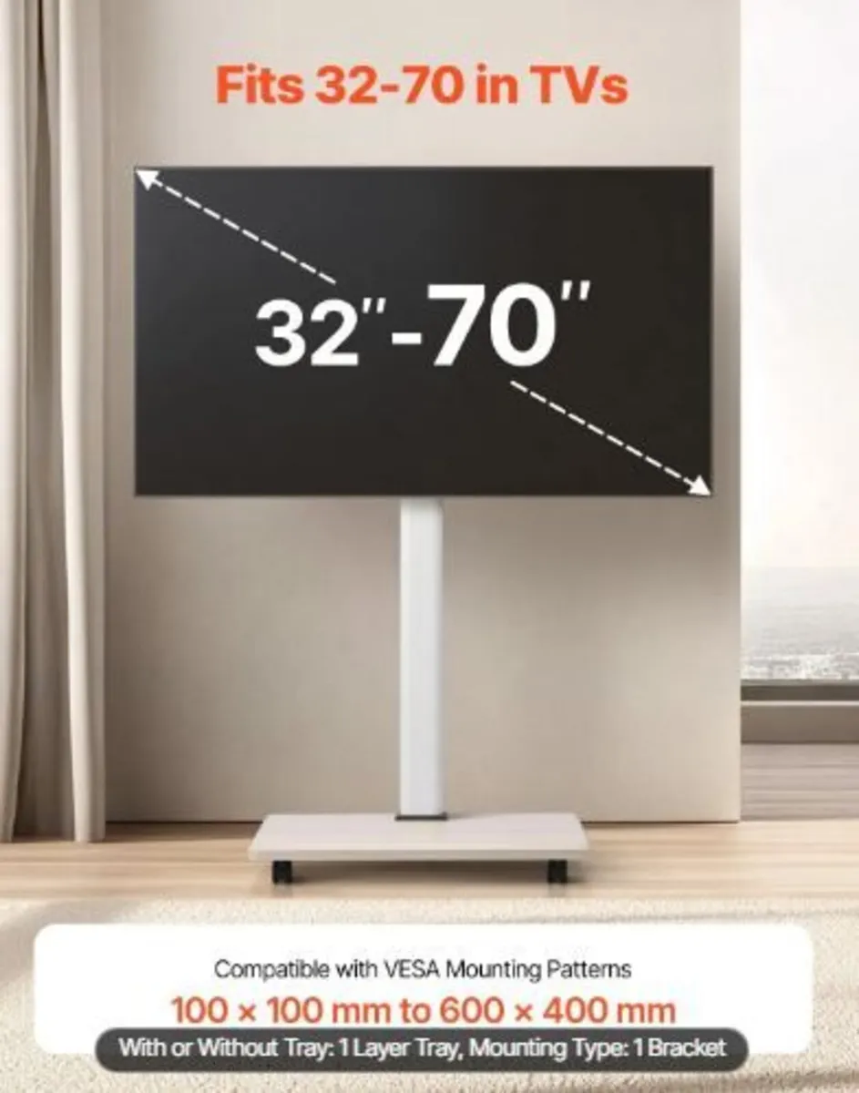 Rolling TV Stand, Mobile TV Cart - Image 3