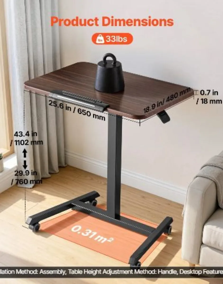 Standing Desk, Adjustable Height Mobile Stand - Image 3