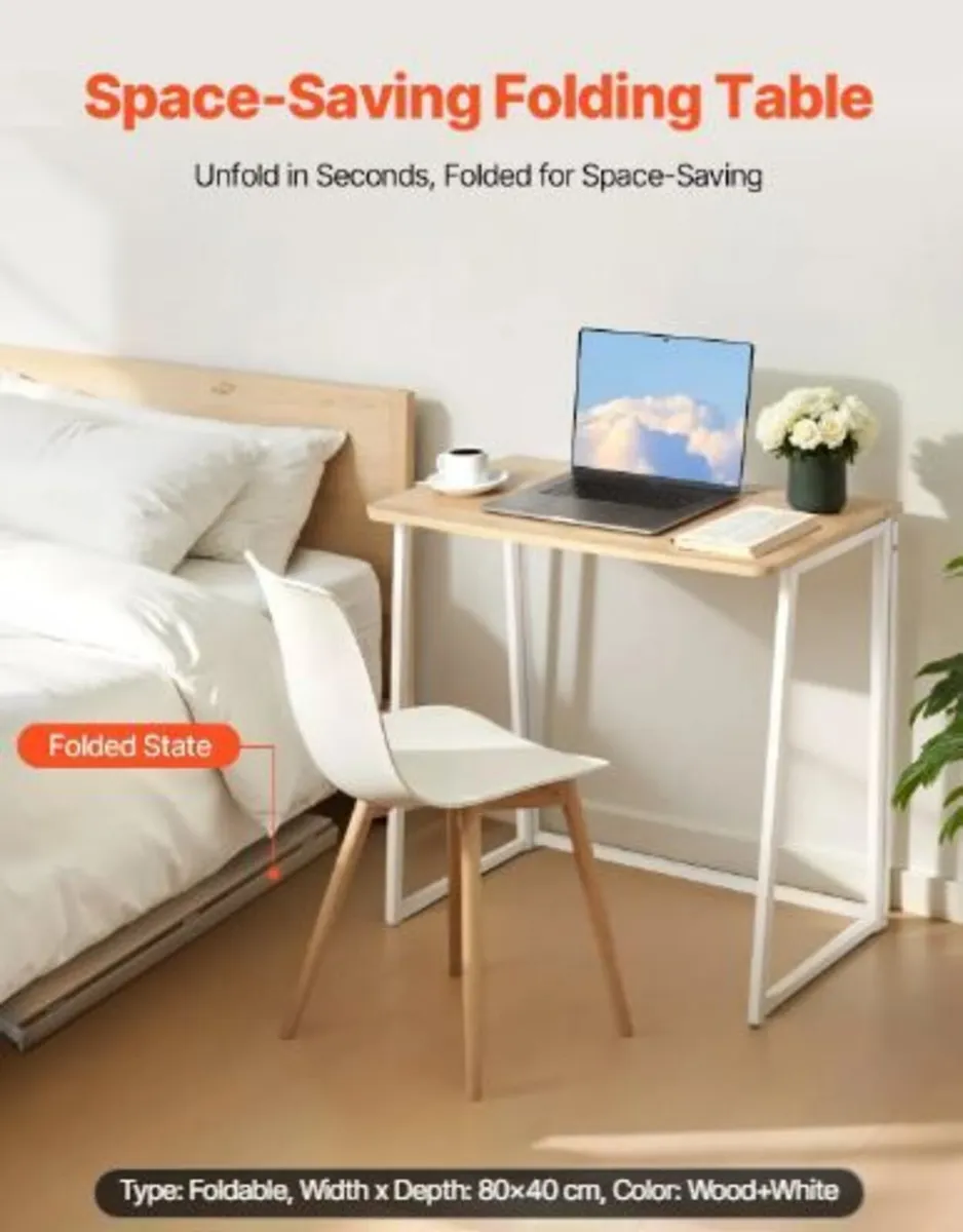 Folding Desk, 80 cm Small Foldable Table - Image 3