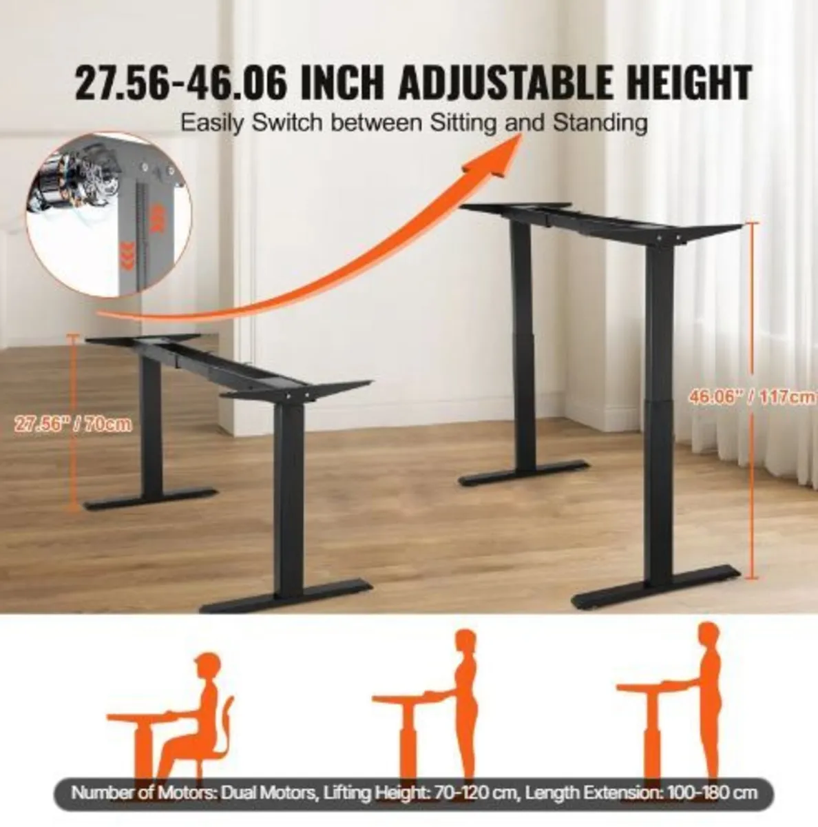 Electric Standing Desk Frame Dual Motor Adjustable - Image 3