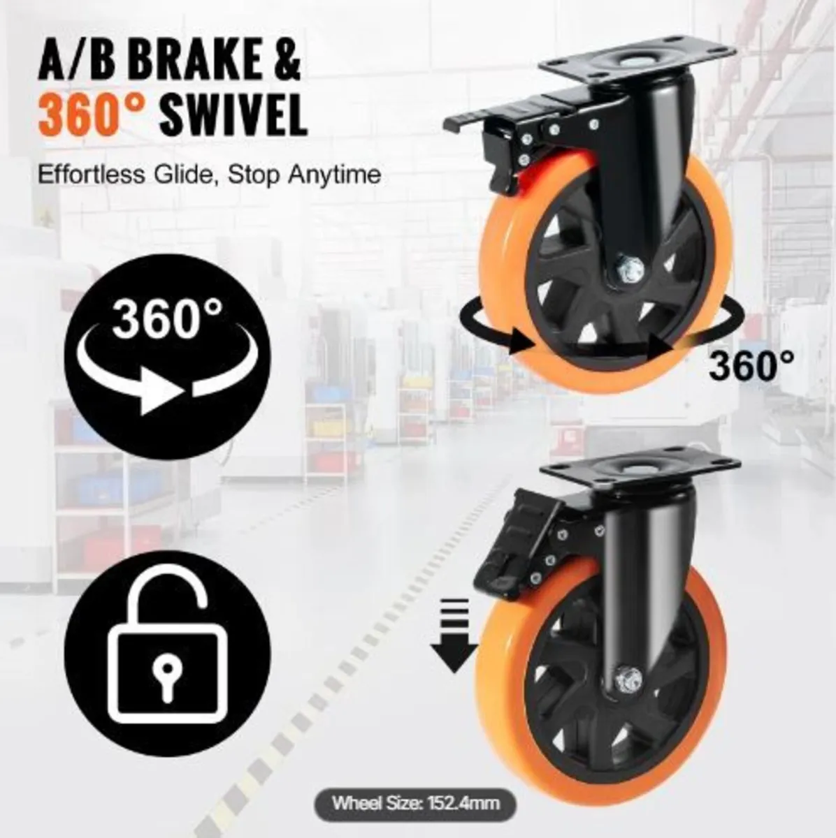 Caster Wheels, 15.2 cm Swivel Plate Casters - Image 2