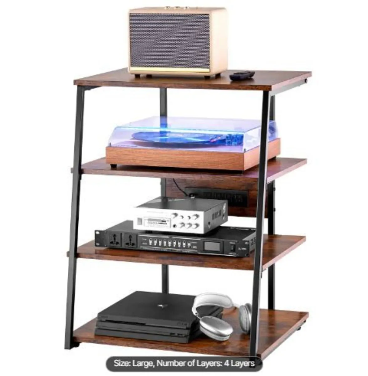 4-Tier AV Media Stand with Power Strips - Image 1
