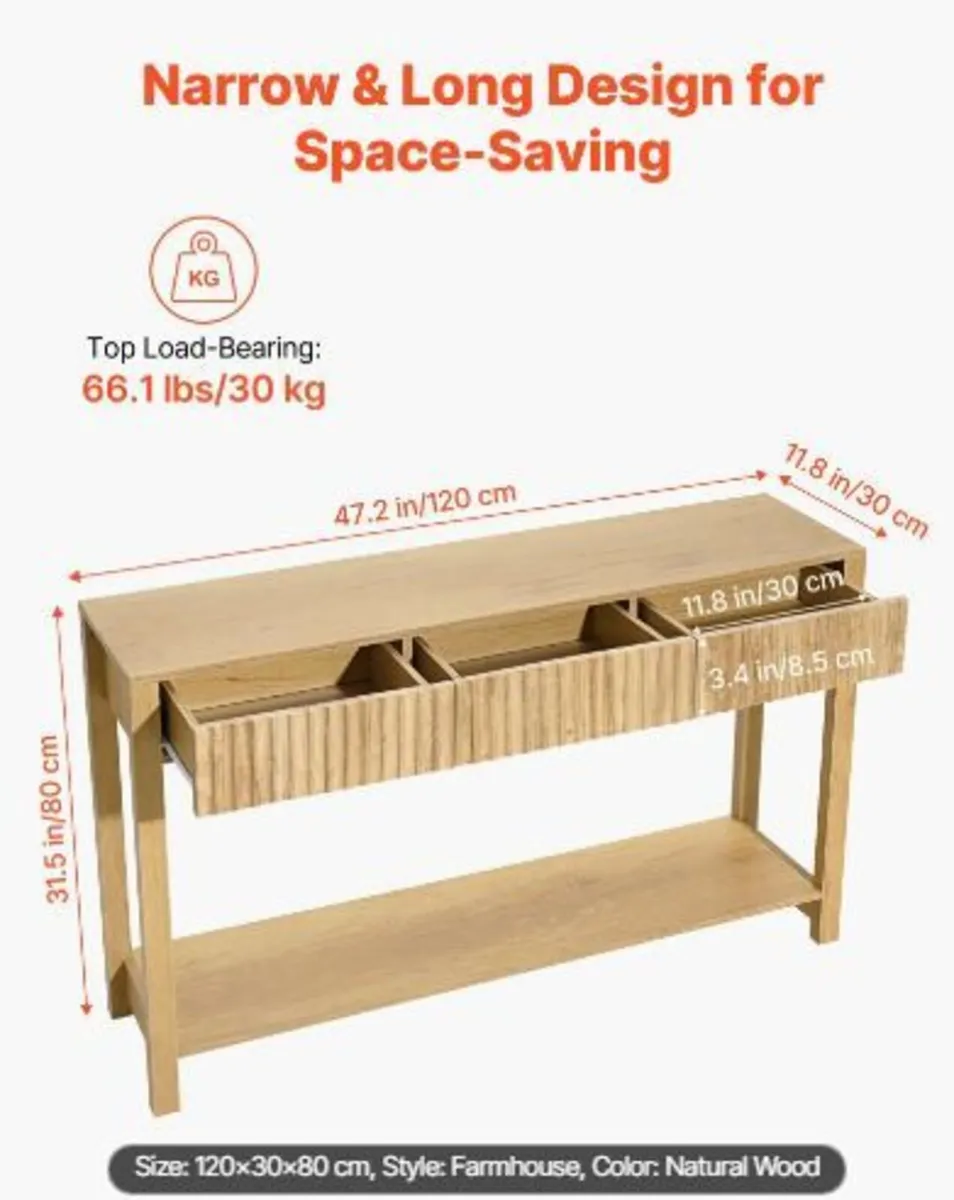 120 cm Console Table, Farmhouse Desk - Image 2