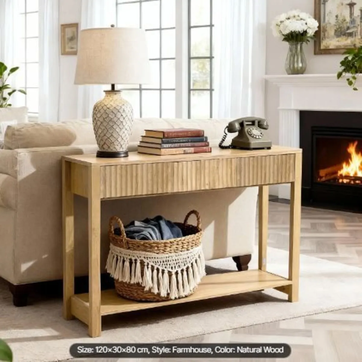 120 cm Console Table, Farmhouse Desk - Image 4
