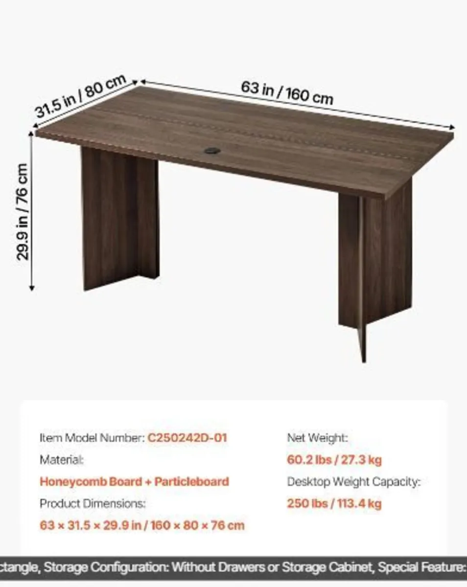 63 in Executive Desk, Large Modern Rectangle Offic - Image 2