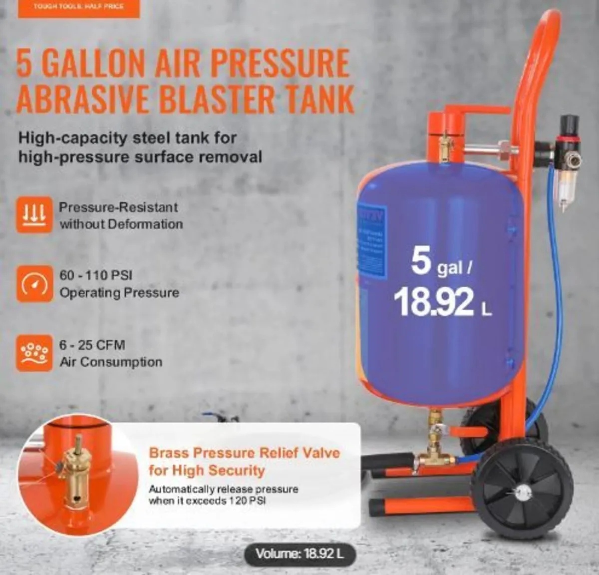18.9 L Sand Blaster 60-110 PSI High Pressure - Image 3