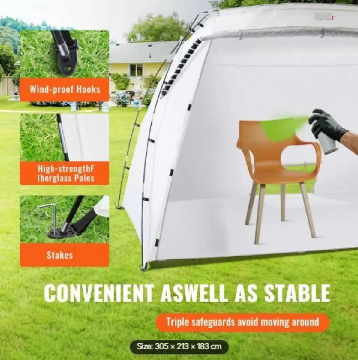 Spray Paint Shelter, 3.0m x 2.1m x 1.8m Portable - Image 2