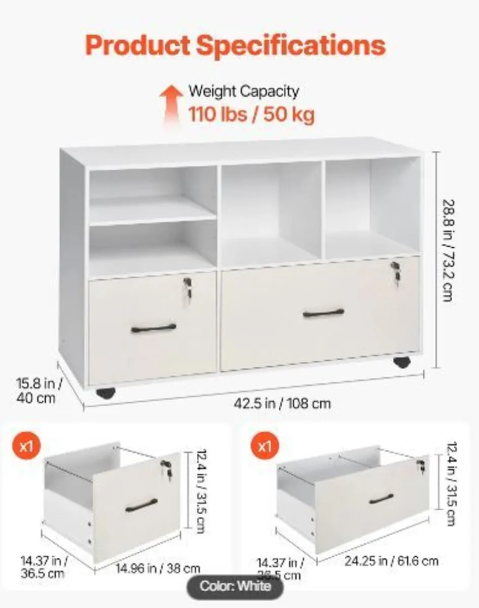 2 Drawer Wooden File Cabinet - Image 1