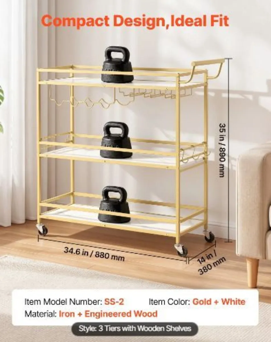 Bar Cart, 3 Tiers Home Kitchen Serving Carts - Image 2