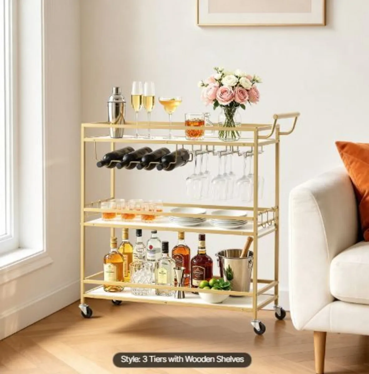 Bar Cart, 3 Tiers Home Kitchen Serving Carts - Image 3