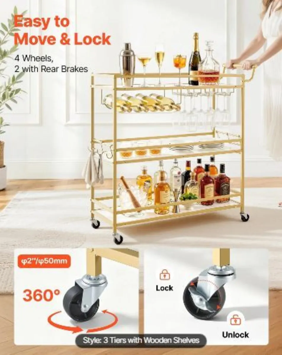 Bar Cart, 3 Tiers Home Kitchen Serving Carts - Image 4