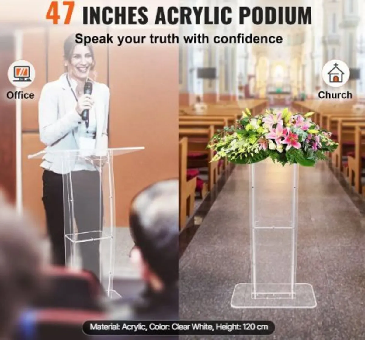 Acrylic Podium, 119 cm Tall - Image 2