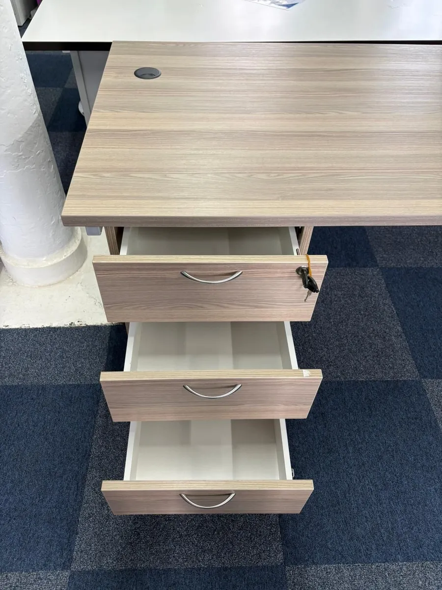 Grey Oak Desk with Fixed Pedestal - £225+VAT - Image 3
