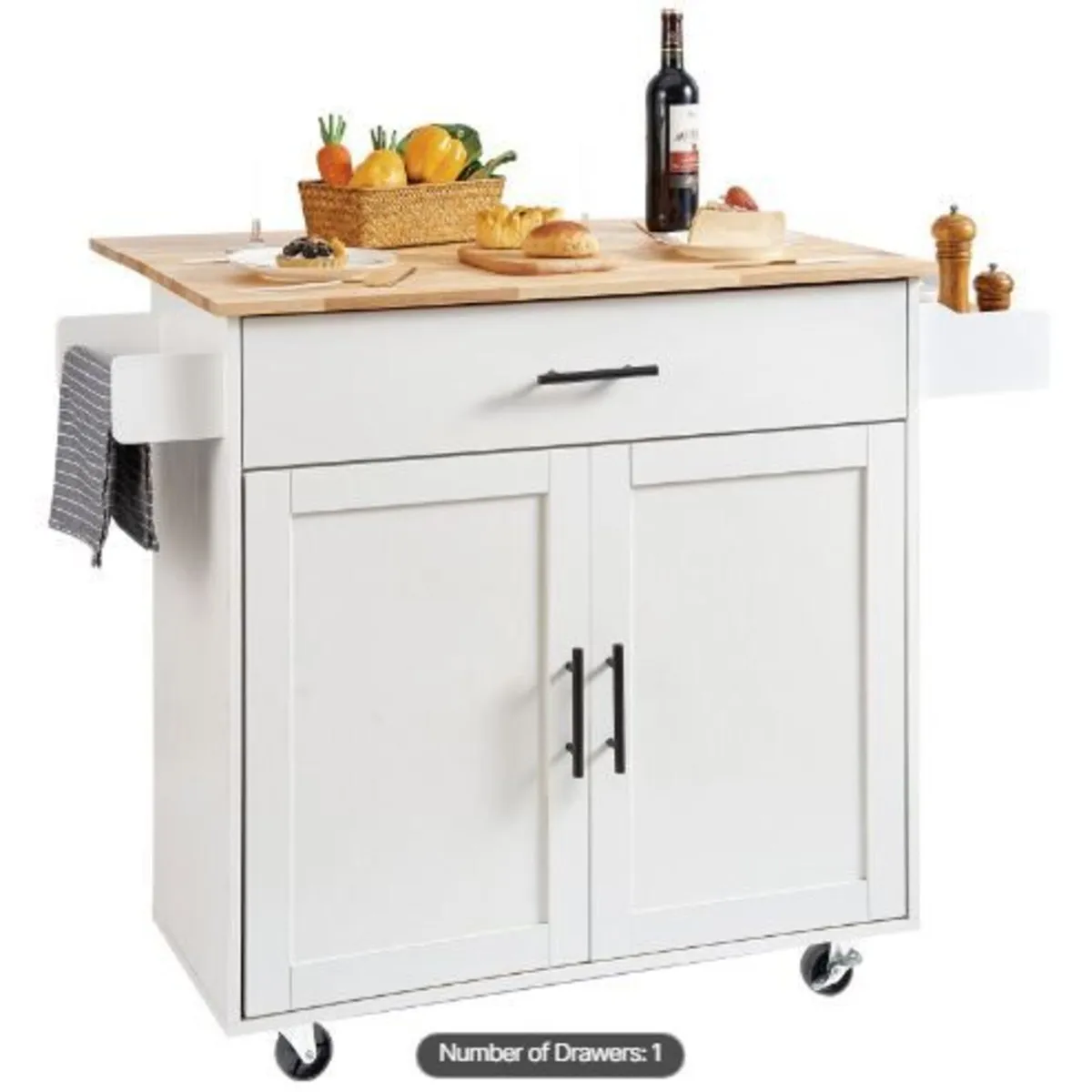 Kitchen Island Cart with Solid Wood Top - Image 1