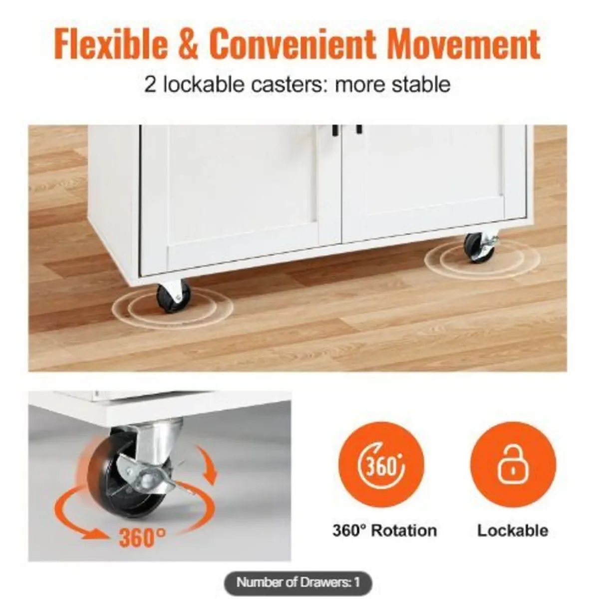 Kitchen Island Cart with Solid Wood Top - Image 2