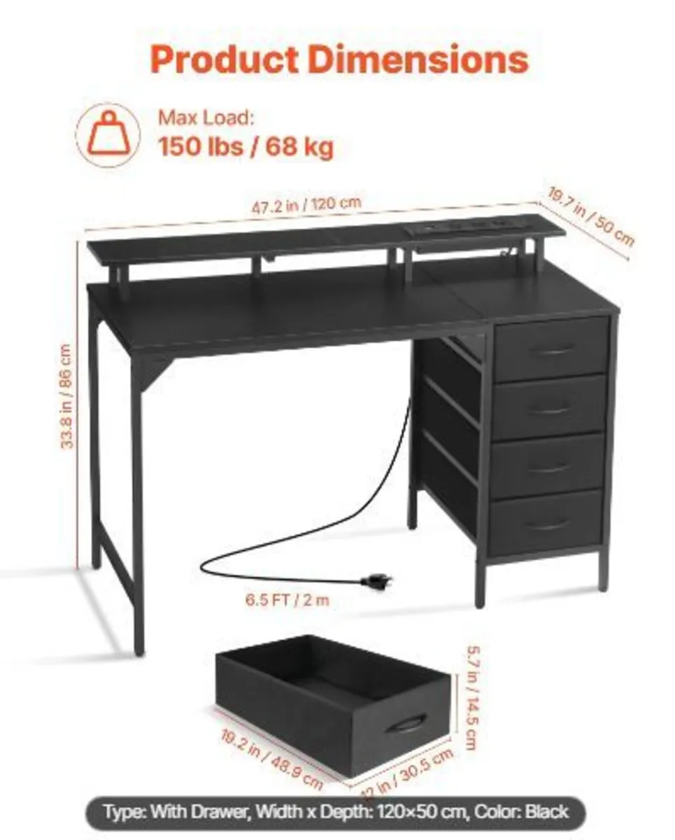 120 cm Computer Desk with Smart LED - Image 1