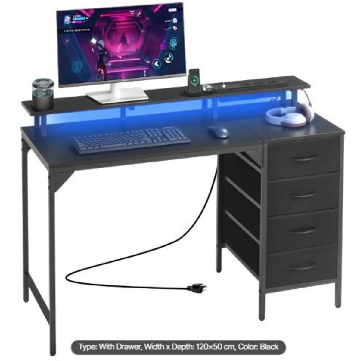 120 cm Computer Desk with Smart LED - Image 3