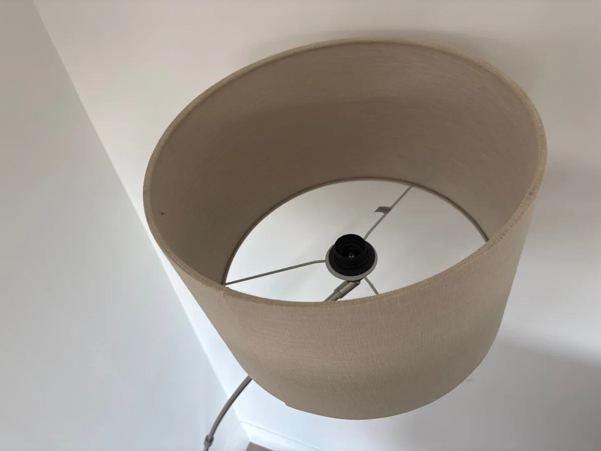 Brushed Chrome Arc Floor Lamp with Linen Shade - Image 2