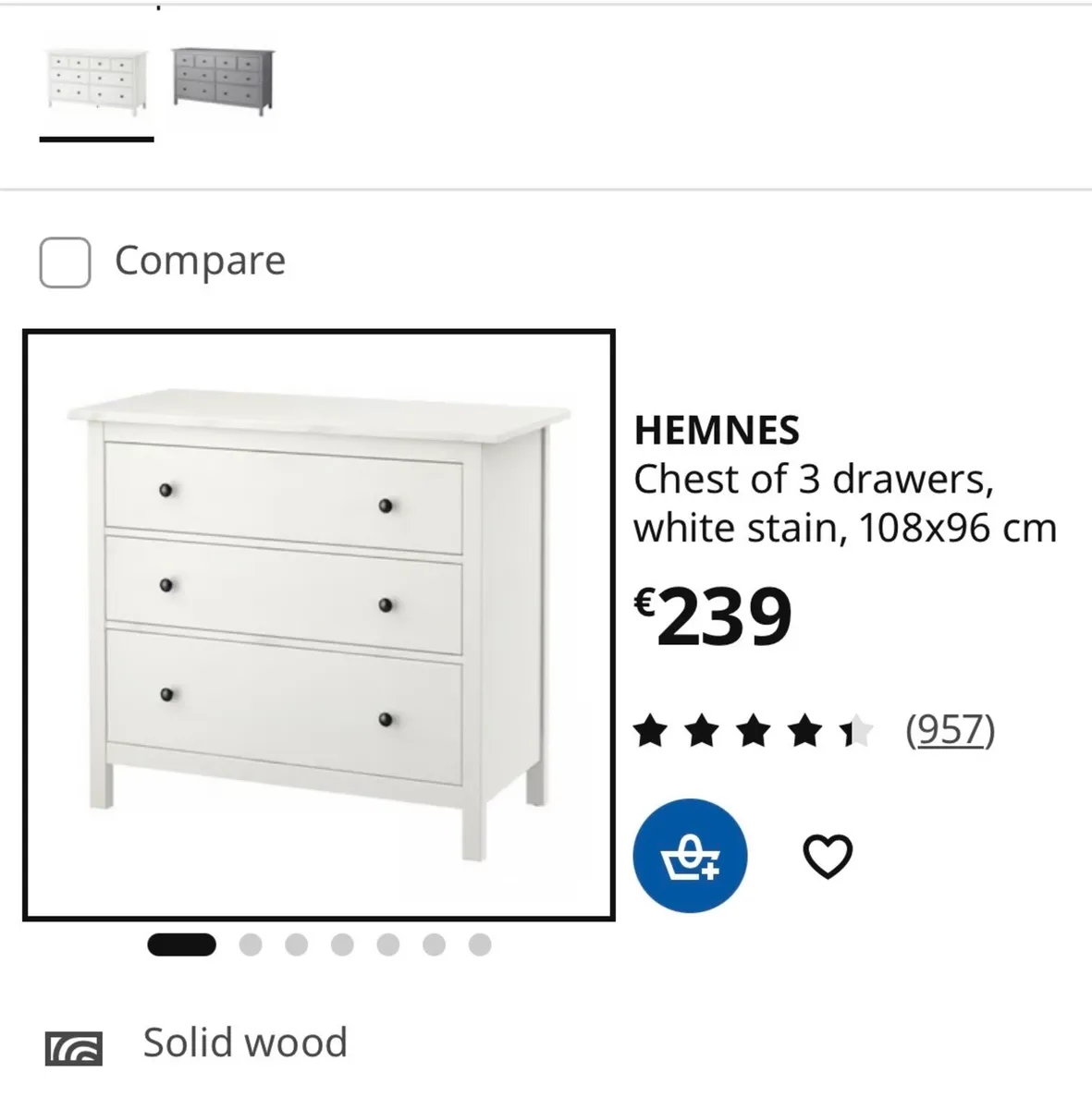 VGC!! White Chest of 3 Deep Drawers - Image 1