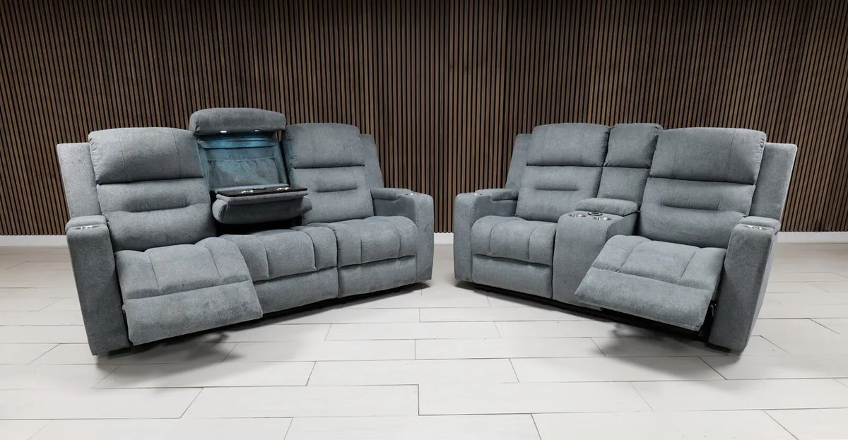 Titan Grey Fabric Wireless Charging Recliner Sofa - Image 1