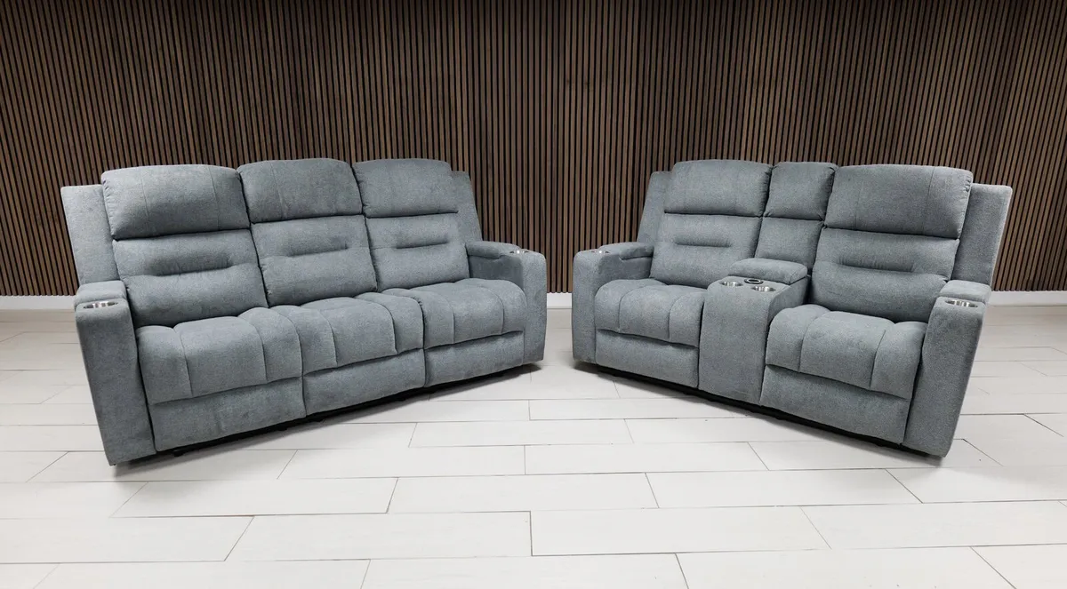 Titan Grey Fabric Wireless Charging Recliner Sofa - Image 2