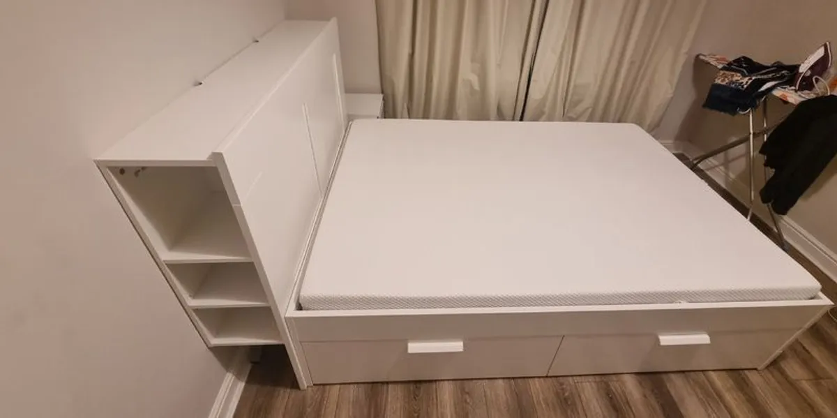 Ikea Brimnes Double Bed And Abygda Mattress - Image 1