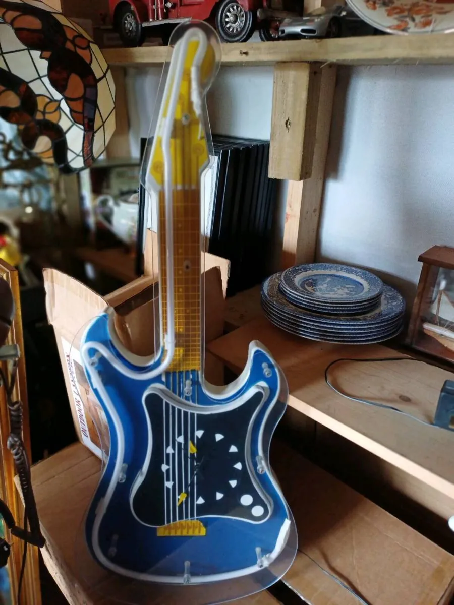 Vintage Blue Neon Light Clock Guitar - Image 4