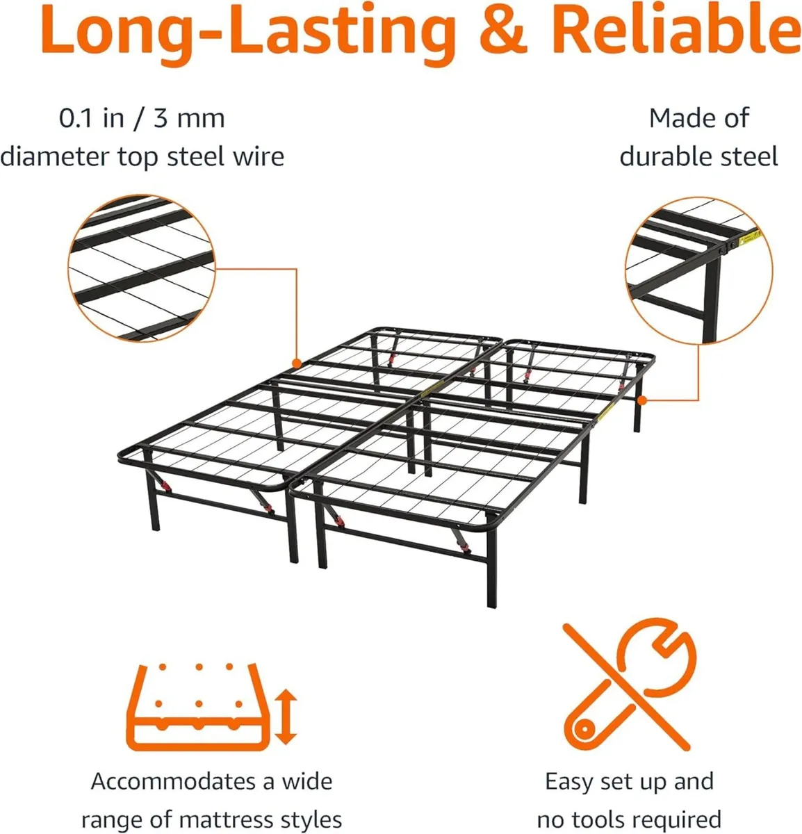 Foldable Platform Bed Frame Tool-Free Assembly - Image 4