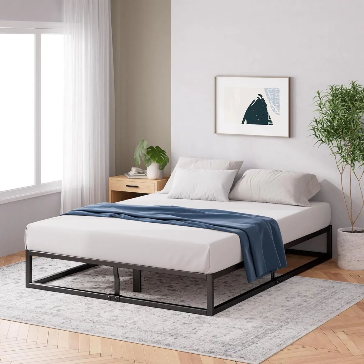 Joseph Metal Platform Bed Frame 25CM Base Wooden - Image 1