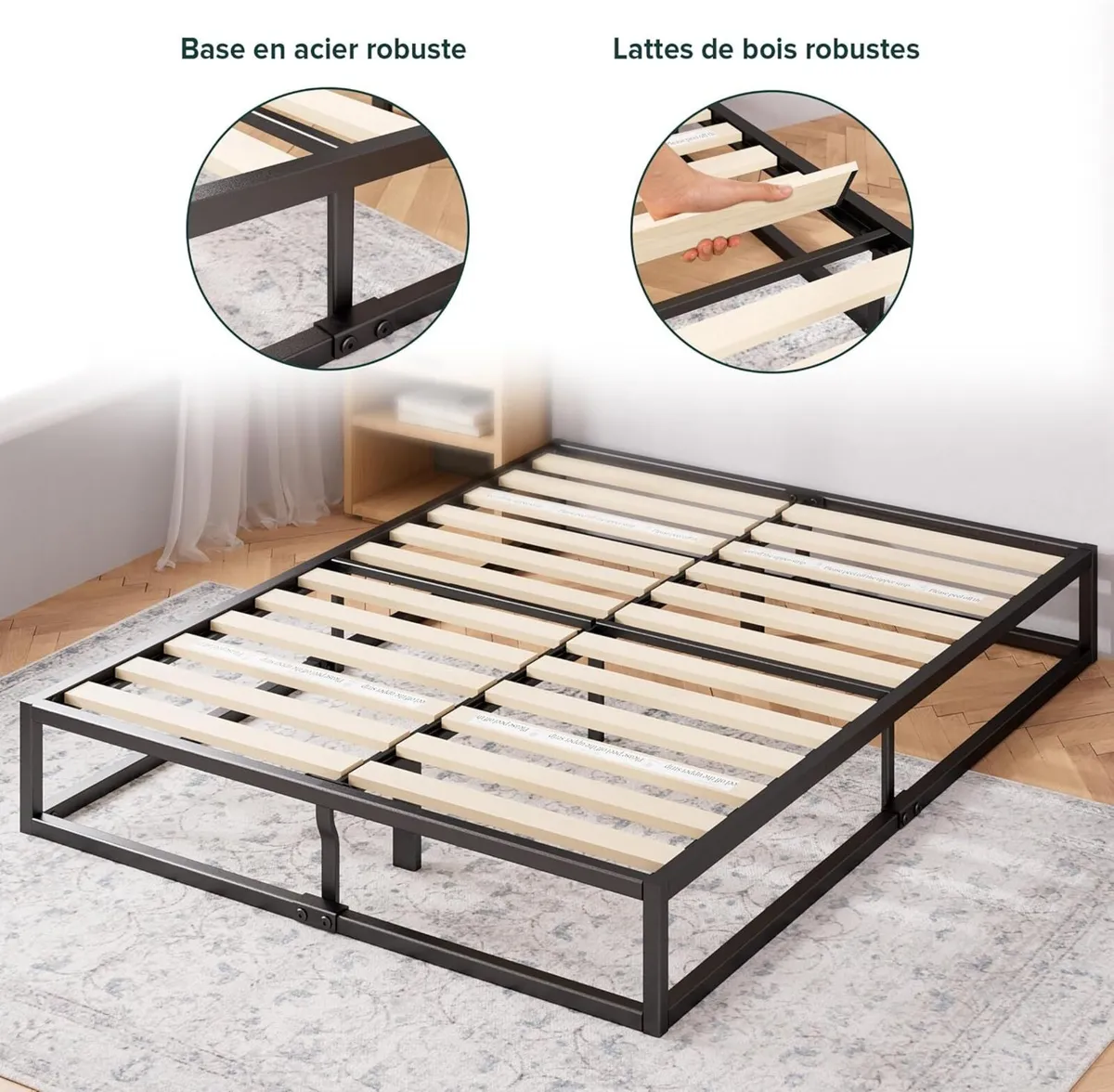 Joseph Metal Platform Bed Frame 25CM Base Wooden - Image 3