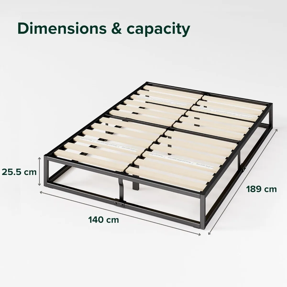 Joseph Metal Platform Bed Frame 25CM Base Wooden - Image 2