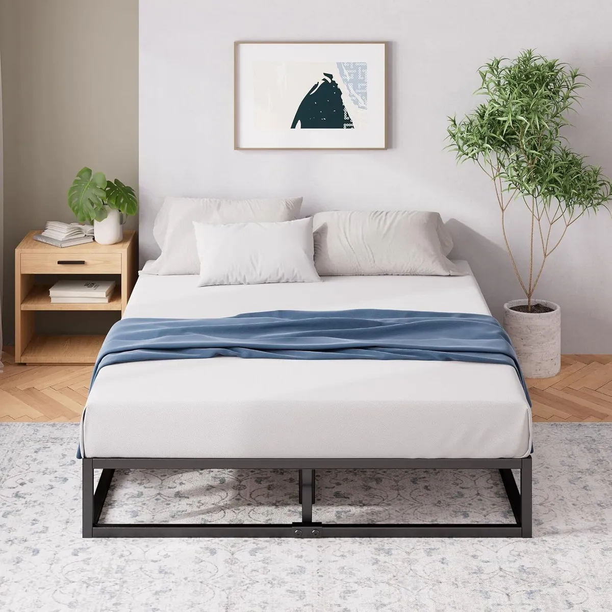 Joseph Metal Platform Bed Frame 25CM Base Wooden - Image 4