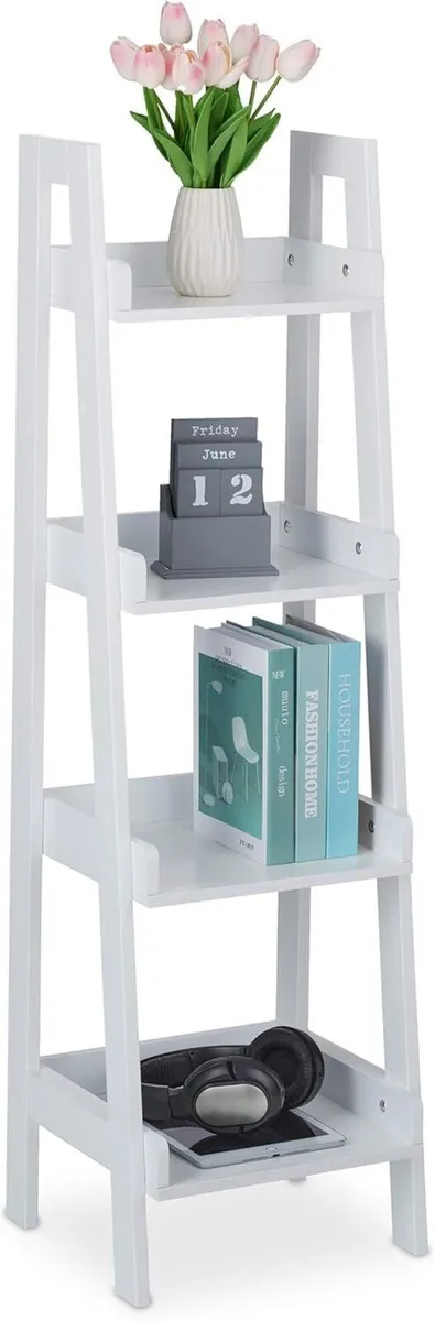 Freestanding Shelf with 4 Levels Ladder Rack - Image 1
