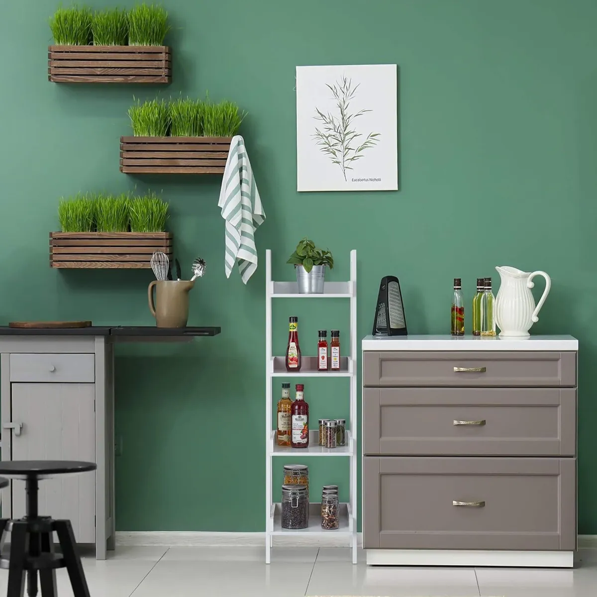 Freestanding Shelf with 4 Levels Ladder Rack - Image 2
