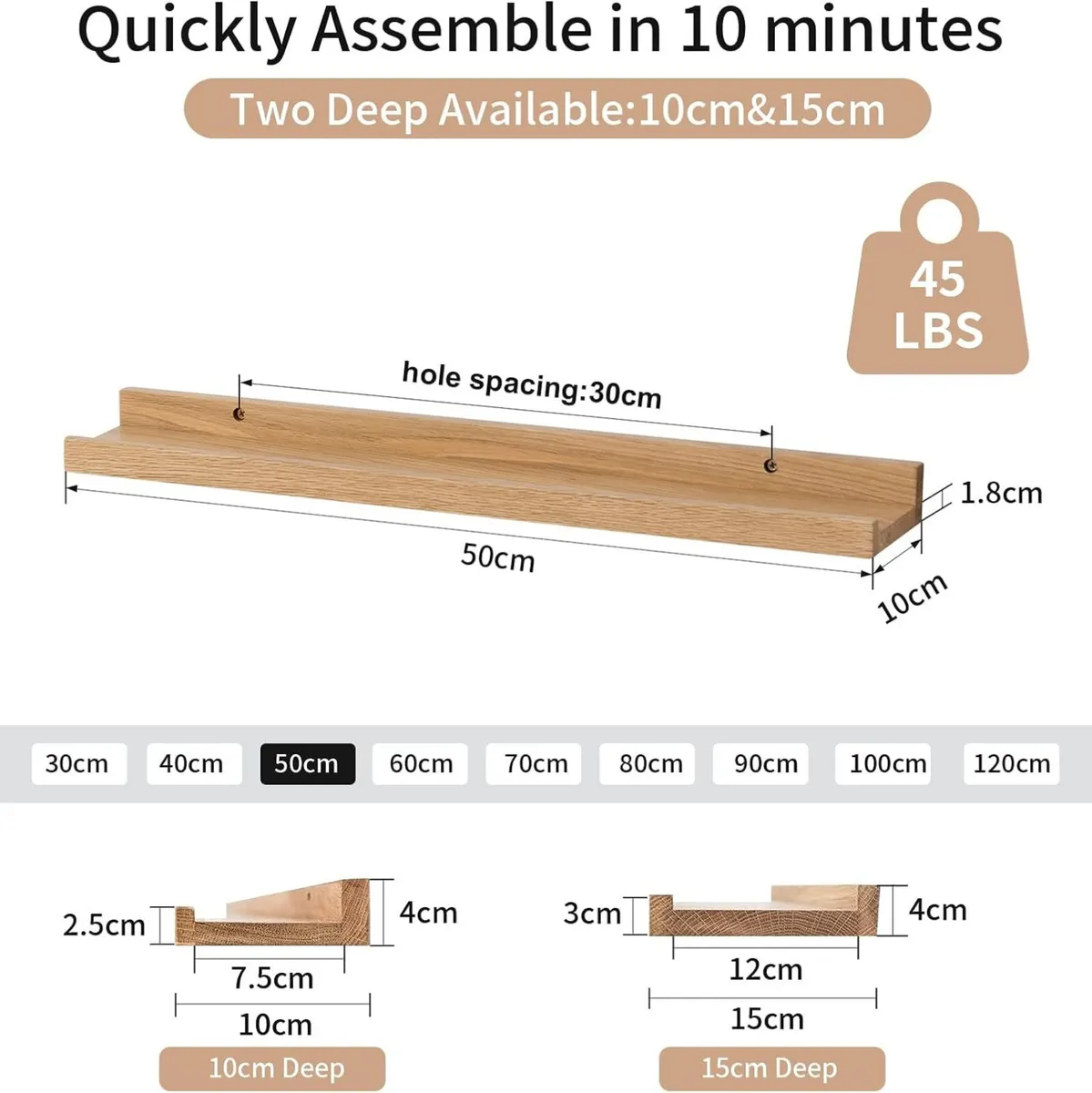 Floating Shelf Solid Oak Wood Rustic Shelves - Image 3
