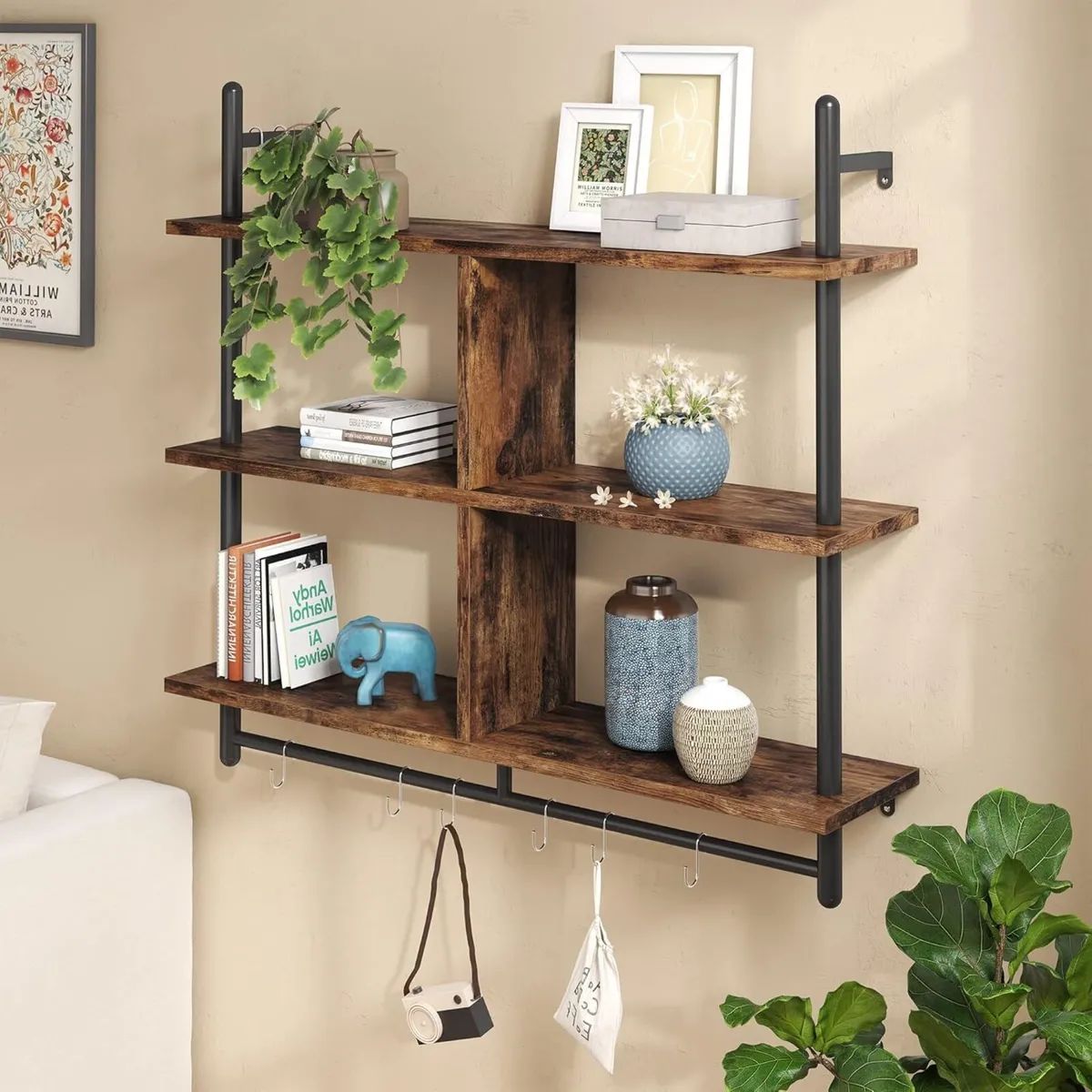 3 Tier Floating Pipe Shelving Industrial Wall - Image 4