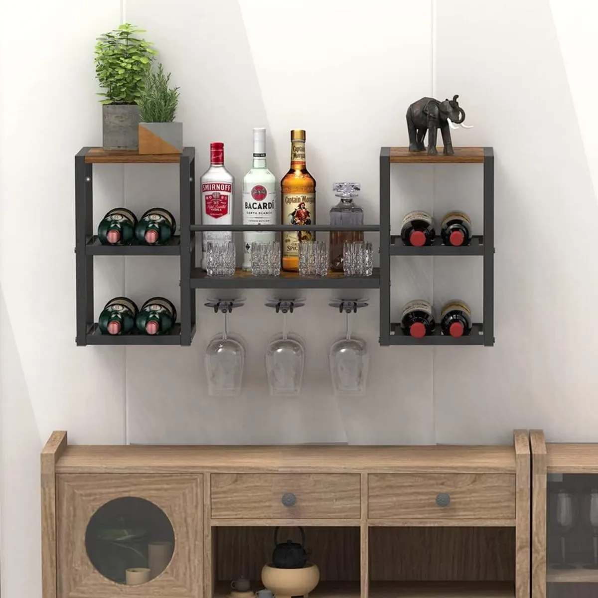 Industrial Wall Mounted Wine Rack with 3 Steam - Image 1