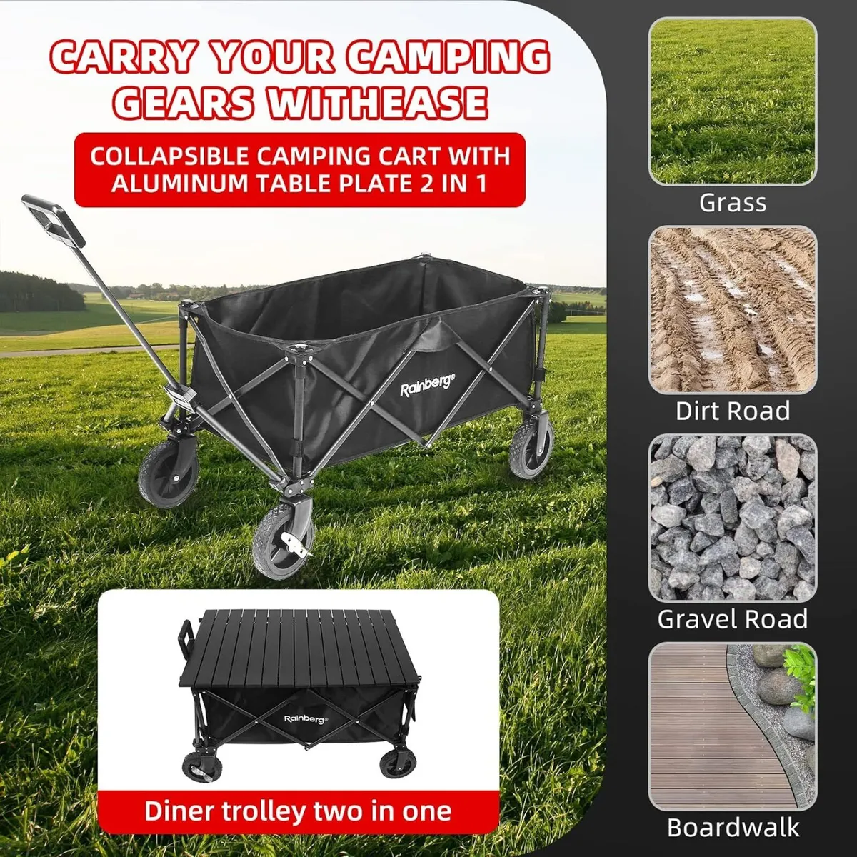 Folding Trolley on Wheels Table Top Cart - Image 3