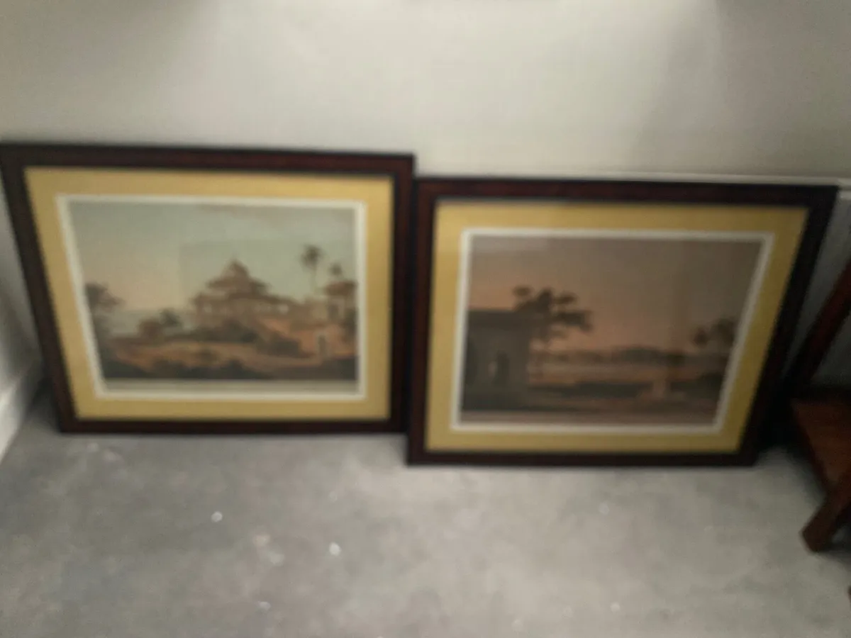 Pair of mahogany framed large prints - Image 3