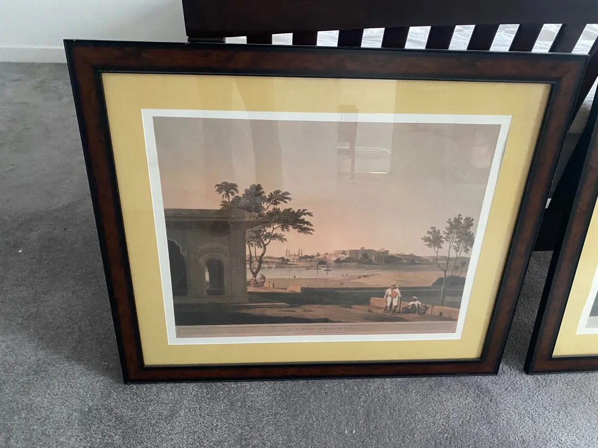 Pair of mahogany framed large prints - Image 2