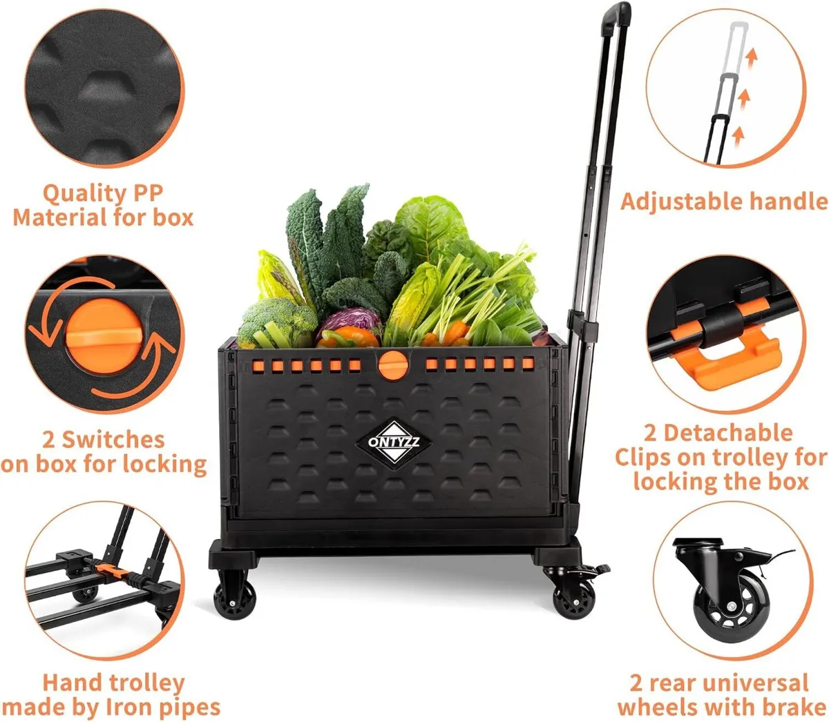 Trolley Foldable Utility Cart Wagon with One - Image 3